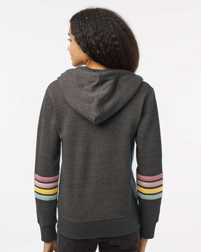 MV Sport Women's Striped Sleeves Full-Zip Hooded Sweatshirt W22732 #colormdl_Charcoal