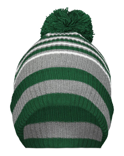 Holloway 8 1/2" Spirit Pom Beanie 223815 #color_Dark Green/ Heather Grey/ White