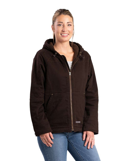 Berne Apparel Women's Sherpa-Lined Twill Hooded Jacket WHJ48 #colormdl_Dark Brown