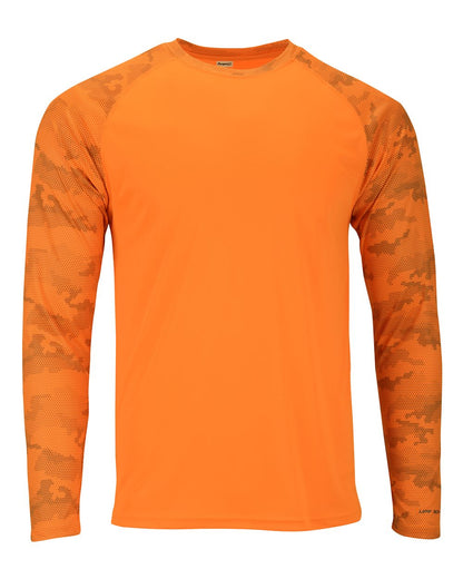 Paragon Unisex Cayman Performance Camo Colorblocked Long Sleeve T-Shirt 216 #color_Neon Orange
