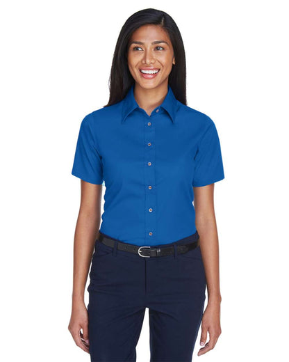 Harriton Women's Easy Blend™ Short Sleeve Twill Dress Shirt with Stain-Release M500SW #colormdl_French Blue