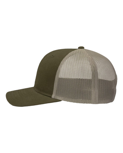 Sportsman Modern Six-Panel Trucker Fit Cap SP1650 #color_Dark Olive Green/ Khaki