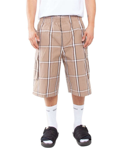 Shaka Wear Men's Plaid Shorts SHSP #colormdl_Khaki
