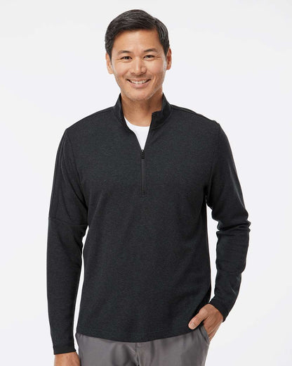 Adidas Men's 3-Stripe Quarter-Zip Sweater Pullover A554 #colormdl_Black Melange