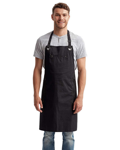 Artisan Collection by Reprime Barley Contrast Stitch Recycled Bib Apron RP121 #colormdl_Black/ Charcoal