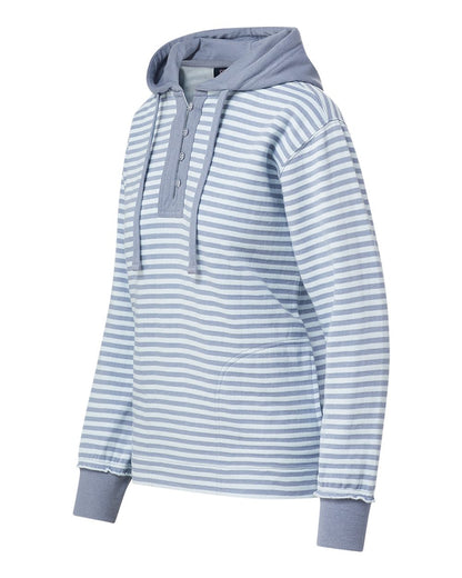 MV Sport Women's Alina Henley Hooded Sweatshirt W24128 #color_Stonewash/ Arctic Blue Stripe