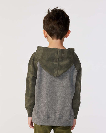 Independent Trading Co. Toddler Special Blend Hooded Raglan Sweatshirt PRM10TSB #colormdl_Nickel Heather/ Forest Camo