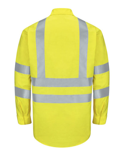 Red Kap Men's Tall Enhanced & Hi-Visibility Long Sleeve Work Shirt SY14T #color_AB-Fluorescent Yellow/ Green