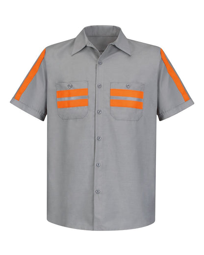 Red Kap Men's Tall Enhanced Visibility Industrial Work Shirt SP24ET #color_Light Grey/ Orange Trim