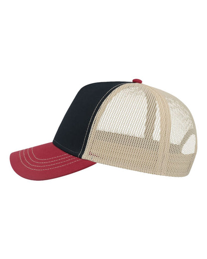 Atlantis Headwear Sustainable Canvas Cap RAPPER #color_Navy/ Burgundy/ Khaki