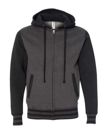 Independent Trading Co. Heavyweight Varsity Full-Zip Hooded Sweatshirt IND45UVZ #color_Charcoal Heather/ Black