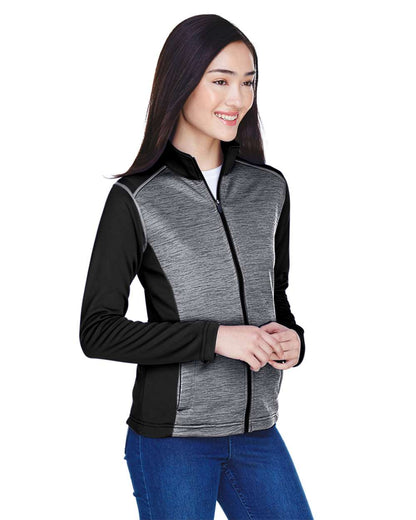 Devon & Jones Women's Newbury Colorblock Mélange Fleece Full-Zip Jacket DG796W #colormdl_Black Heather/ Dark Grey Heather