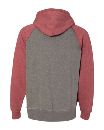 J. America Men's Vintage Heather Hooded Sweatshirt 8885 #color_Smoke Heather/ Simply Red Heather
