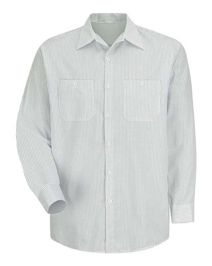 Red Kap Men's Tall Premium Long Sleeve Work Shirt SP10T #color_GW-White/ Green Stripe