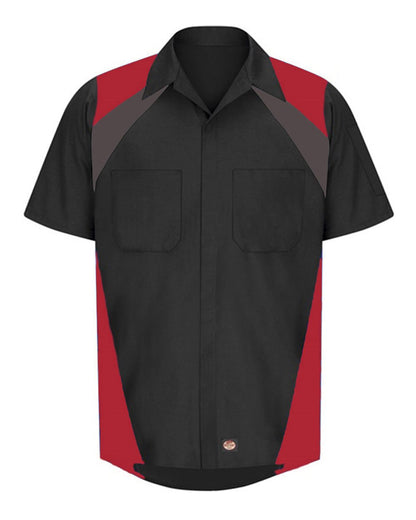 Red Kap Men's Tri-Color Short Sleeve Shop Shirt SY28 #color_Black/ Charcoal/ Red