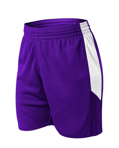 Alleson Athletic Women's Single Ply Reversible Shorts 589PSPW #color_Purple/ White