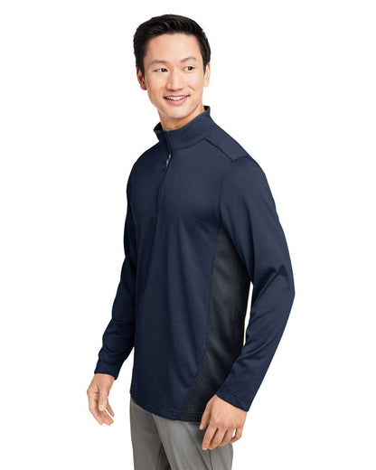 Harriton Men's Flash Snag Protection Plus IL Colorblock Quarter-Zip Pullover M786 #colormdl_Dark Navy/ Dark Charcoal