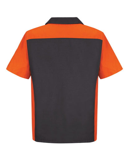 Red Kap Men's Short Sleeve Automotive Crew Shirt SY20 #color_Charcoal/ Orange