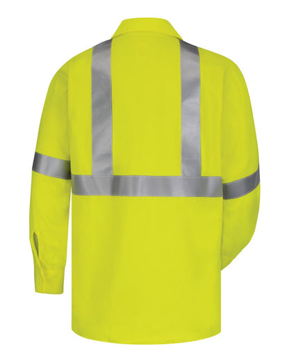 Bulwark Men's Tall High Visibility Long Sleeve Work Shirt SMW4T #color_Yellow/ Green