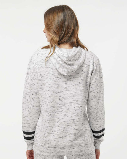 J. America Women’s Mélange Fleece Striped-Sleeve Hooded Sweatshirt 8674 #colormdl_White/ Black