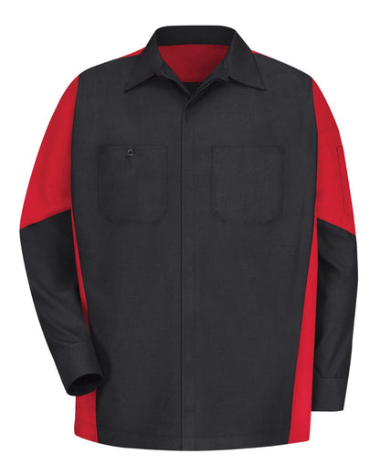 Red Kap Men's Long Sleeve Automotive Crew Shirt SY10 #color_Black/ Red
