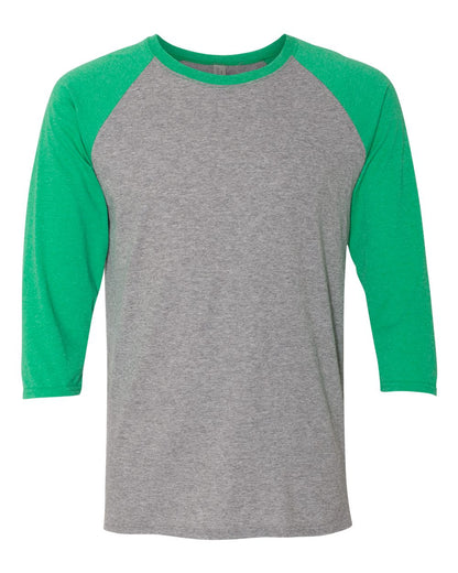 JERZEES Unisex Triblend Three-Quarter Raglan Baseball T-Shirt 601RR #color_Oxford/ Irish Green Heather