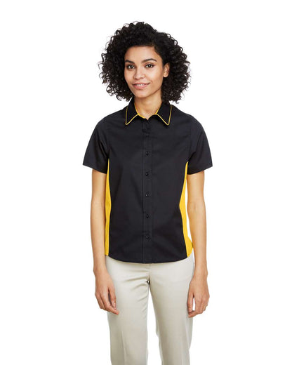Harriton Women's Flash IL Colorblock Shirt M586W #colormdl_Black/ Sunray Yellow