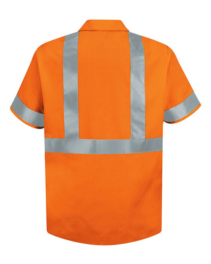 Red Kap Men's High Visibility Safety Short Sleeve Work Shirt SS24HV #color_O2-Fluorescent Orange