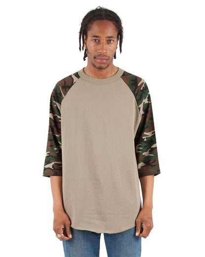 Shaka Wear Unisex Three-Quarter Sleeve Camo Raglan T-Shirt SHRAGCM #colormdl_Olive/ Camo Green