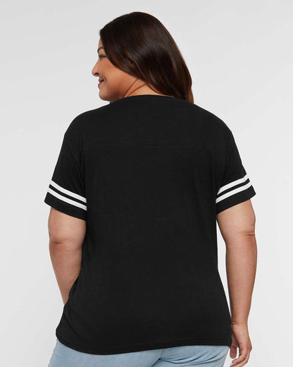 LAT Women's Football V-Neck Fine Jersey Tee 3537 #colormdl_Black Solid/ White