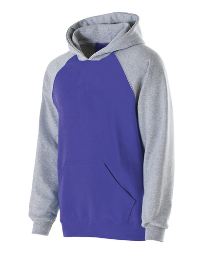 Holloway Youth Cotton/Poly Fleece Banner Hooded Sweatshirt 229279 #color_Purple/ Athletic Heather