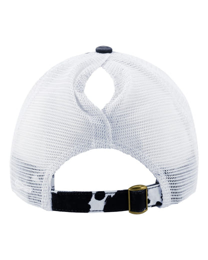Infinity Her Women's Printed Bill with Mesh Back Cap JANET #color_Black/ Cow/ White