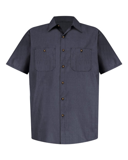 Red Kap Men's Tall Industrial Short Sleeve Work Shirt SP24T #color_Blue/ Charcoal Microcheck