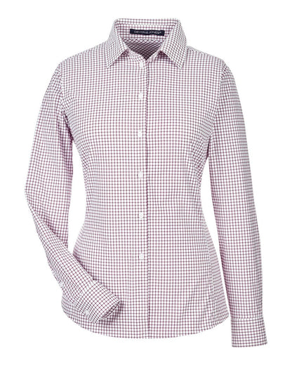 Devon & Jones Women's CrownLux Performance® Micro Windowpane Woven Dress Shirt DG540W #color_Burgundy/ White