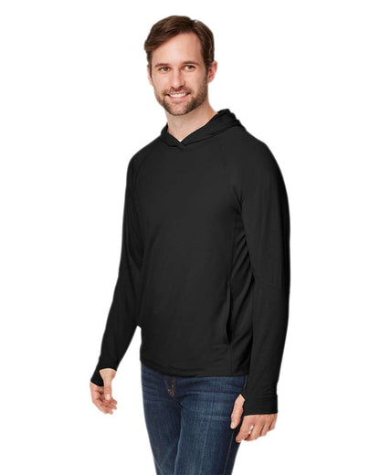 North End Unisex JAQ Stretch Performance Hooded Long Sleeve T-Shirt NE105 #colormdl_Black