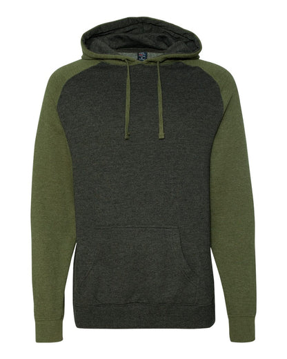 Independent Trading Co. Unisex Raglan Hooded Sweatshirt IND40RP #color_Charcoal Heather/ Army Heather
