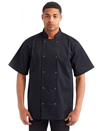 Artisan Collection by Reprime Unisex Ten Studded Front Short Sleeve Chef Coat RP664 #colormdl_Black