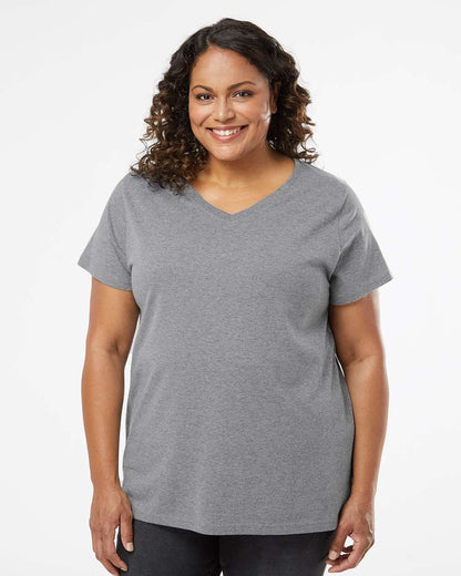 LAT Women's Curvy Collection Fine Jersey V-Neck Tee 3817 #colormdl_Granite Heather