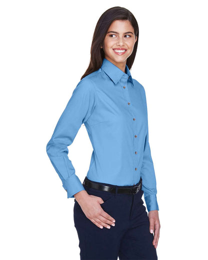 Harriton Women's Easy Blend™ Long Sleeve Twill Dress Shirt with Stain-Release M500W #colormdl_Light College Blue