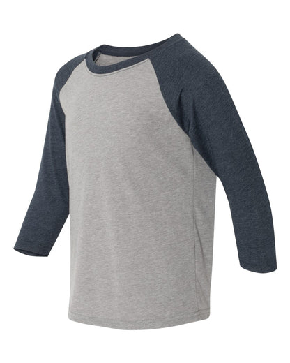 Next Level Youth CVC Three-Quarter Sleeve Raglan T-Shirt 3352 #color_Midnight Navy Sleeves/ Dark Heather Grey Body