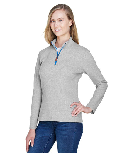Devon & Jones Women's DRYTEC20™ Performance Quarter-Zip Pullover DG479W #colormdl_Grey Heather/ Grey H/ French Blue
