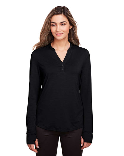 North End Women's JAQ Stretch Performance V-Neck Snap Pullover NE400W #colormdl_Black