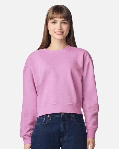 Comfort Colors Women's Garment-Dyed Mid-Length Crewneck Sweatshirt 1566L #colormdl_Rose Quartz