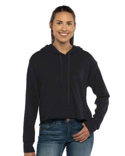 Next Level Women's Laguna Sueded Raw Edge Crop Hoodie 9384 #colormdl_Black