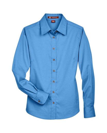 Harriton Women's Easy Blend™ Long Sleeve Twill Dress Shirt with Stain-Release M500W #color_Nautical Blue