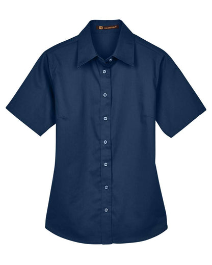 Harriton Women's Easy Blend™ Short Sleeve Twill Dress Shirt with Stain-Release M500SW #color_Navy