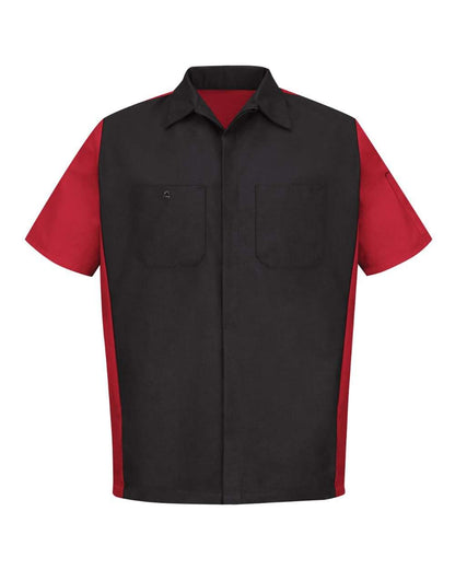 Red Kap Men's Tall Short Sleeve Automotive Crew Shirt SY20T #color_Black/ Red (LONG SIZES)