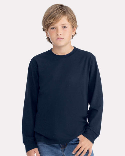 Next Level Youth Cotton Long Sleeve T-Shirt 3311 #colormdl_Midnight Navy