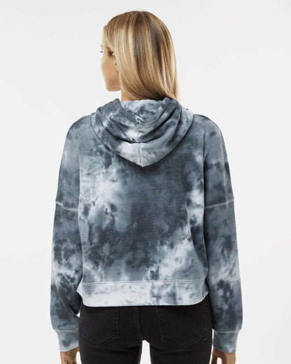 J. America Women's Crop Hooded Sweatshirt 8853 #colormdl_Black Tie Dye