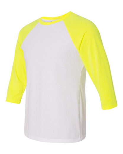 BELLA + CANVAS Three-Quarter Sleeve Baseball Tee 3200 #color_White/ Neon Yellow